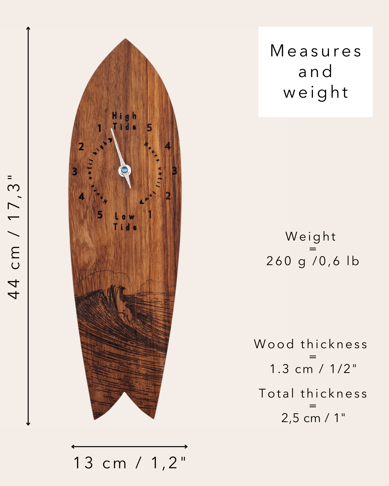 Dimensions of the clock : 1,2 by 17,3 inches